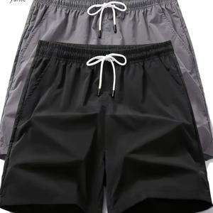 TEMU 2색 팩 남성용 캐주얼 루즈 스포츠 빠른 건조 반바지, 신축성 벨트와 멜빵이 있는 피트니스 트레이닝 반바지 포켓이 있는 남성용 경량 스포츠 러닝 반바지