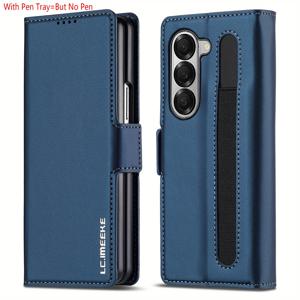 TEMU 삼성 갤럭시 Z 폴드 7 6 5 4 3 5G용 비즈니스 패션 플립 PU 가죽 폰 케이스 - 펜 트레이 & 3개 신용카드 슬롯 홀더 커버 (여성/남성용)