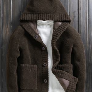 TEMU 남성용 양면 인조 퍼 후드 재킷 - 캐주얼 겨울 코트, 드롭 숄더 소매, 방풍 및 보온, 단색, 단추 클로저, 겨울 의류