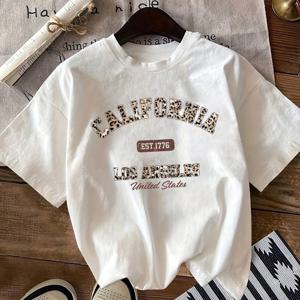 TEMU 여성용 캐주얼 캘리포니아 패턴 크루넥 반팔 티셔츠