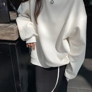 TEMU 남녀 공용 가을/겨울 신상 라운드넥 스웨트셔츠, 맞춤 프린트 한국 버전 루즈 커플 코트, 게으른 스타일 여성 솔리드 컬러 풀오버, 다용도 및 편리한 아우터, 여성 패션 트렌디한 통근복 긴팔 탑