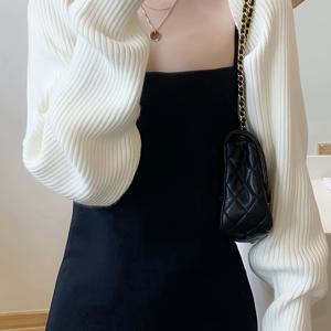 TEMU 스트리트 데일리 캐주얼 배트윙 슬리브 숄크 크롭 가디건 오픈 프론트 코트, 긴소매 탑