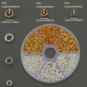 TEMU 600개 스페이서 비드 모음, 2mm, 2.5mm, 3mm 3가지 사이즈 포함, 스페이서 비드, 간격 비드, 루스 비드, 원형 비드 피어싱 비드, 납작 클램프 고정 엔드 비드, 주얼리 추가 제작, 목걸이 추가에 적합
