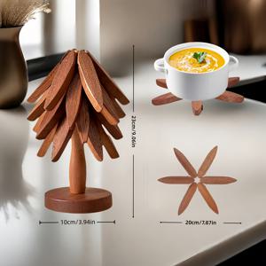 TEMU 핫디쉬 나무 트리벳, 나무 모양 트리벳 커트러리 매트 세트, 나무 트리벳 매트 4개 + 브래킷 1개, 장식용 핫디쉬 트리벳으로 사용 가능, 접이식 주방 나무 트리벳, 핫디쉬, 냄비, 볼, 찻주전자, 핫팟 랙에 적합