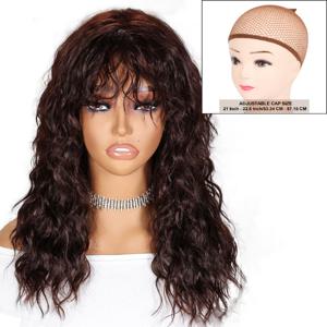 TEMU 여성용 18인치 긴 브라운 곱슬 앞머리 가발, 고온 합성 섬유, 로즈 네트 캡, 스타일리시하고 활용도 높은, 데일리 사계절 파티 코스프레용 베이직 스타일