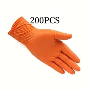 TEMU 200개 오렌지 일회용 니트릴 장갑, 방수, 라텍스 프리, 파우더 프리, 내구성, 가정 및 주방 청소, 매니큐어, 미용, 페인팅, 야외 여행, 가정용 가제트, 오렌지, 할로윈 선물, 크리스마스 선물, 일회용 장갑, 페인팅 장갑, 꼭 맞는 핏, 미끄럼 방지 그립, 내구성 있는 장갑, 방수 장갑, 다목적 장갑, 장갑, 휴일 선물