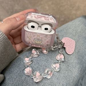 TEMU 보우 디자인의 핑크 티컵 토끼, 애플 이어폰에 적합, 에어팟을 미끄러짐 및 스크래치 방지 보호 케이스