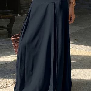 TEMU 여성 캐주얼 다용도 단색 A라인 플리츠 롱 스커트