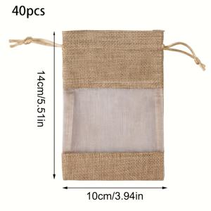 TEMU 린넨 투명 가방 40개, 10.01x14.0cm, 린넨 드로스트링 선물 가방, 주얼리, 웨딩 파티, 크리스마스용, 린넨 윈도우 포함, 13.0x18.01cm 린넨 드로스트링 파우치, 향수, 선물용 메쉬 포장, 결혼식, 파티, 이벤트용, 식품, 화장품, 소품 보관용으로 이상적