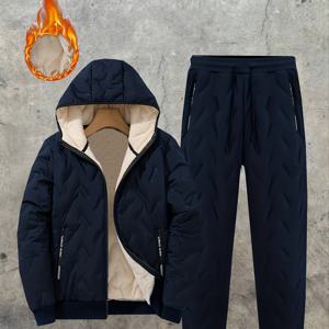 TEMU 남성용 겨울 기모 안감 두꺼운 후드 가디건 캐주얼 운동복 세트