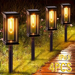TEMU 야외용 솔라 조명 4개 세트, 업그레이드된 밝은 LED 야외 태양광 조명, IP65 태양광 정원등, 파티오, 진입로, 산책로, 조경, 마당 장식용