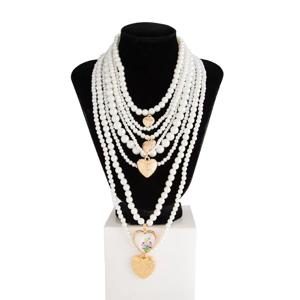 TEMU 빈티지 스타일 롱 멀티 스트랜드 바로크 비즈 하트 목걸이, 인조 진주 포함, 여성용 엘레강스 힙합 액세서리