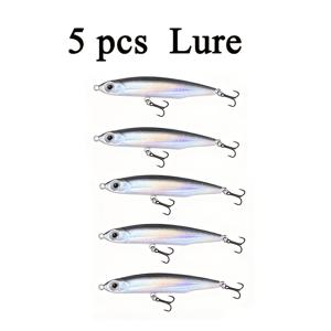TEMU 5개입 싱킹 펜슬 루어 낚시 미끼 8Cm 10G 싱킹 펜슬 화이트 루어 롱 스ロー 컬터 퍼치 킬러, 정교한 포장과 더블 트레블 훅 포함, 담수 및 해수 루어 낚시에 적합