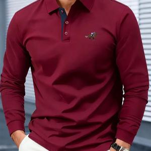 TEMU 3402# 2025 가을/겨울 신상 긴팔 폴로 셔츠, 경마 크리에이티브 프린트, 컬러 디자인, 패셔너블하고 고급스러운 칼라 상의, 편안하고 통기성 좋은 원단, 주름 및 보풀 방지, 레이어드용 또는 아우터웨어, 아웃도어 캐주얼, 스포츠웨어, 남성용 비즈니스 티셔츠, 뛰어난 통기성, 편안한 핏, 골프 티셔츠, 발렌타인데이 선물, 생일 선물