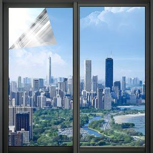 TEMU 일방향 사생활 보호 창문 필름 1롤, 햇빛 가리개 사생활 보호 필름, 은색 거울 단열 스티커, 실내외 범용 잔여물 없는 차광 단열 장식 필름, 가정, 사무실에 적합, 이 자체 접착 유리 필름