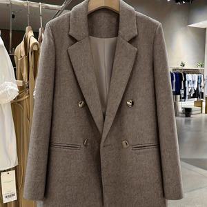 TEMU 라운지핏의 라이트 퍼플-그레이 텍스처 더블 브레스트 코트, 여성 직장인에게 적합