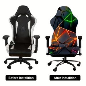 TEMU 디지털 프린팅, 테크 컬러 및 라인이 특징인 의자 커버입니다. 입체적인 공간을 위해 디자인되었으며, 독특한 커버는 사무실 및 게이밍 의자에 적합하며, 높은 탄성과 세탁 가능한 소재를 특징으로 하여 가정 및 사무실 장식에 완벽합니다.