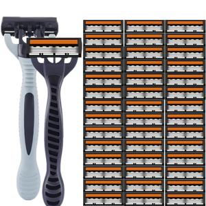 TEMU 3날 안전 면도기 - 인체공학적 핸들 스테인리스 스틸 수동 면도기, 부드러운 면도를 위한 교체용 날 포함, 남녀공용 전통형 안전 면도기