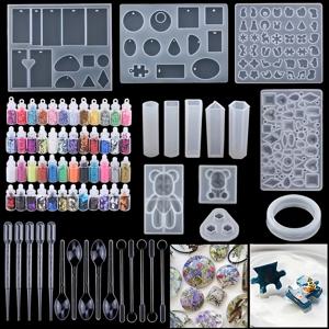 TEMU 레진 주얼리 제작을 위한 공예 실리콘 몰드 키트 (펜던트, 목걸이, 귀걸이, 키체인 등 에폭시 주얼리 제작용 몰드 포함) 및 주얼리 제작 도구