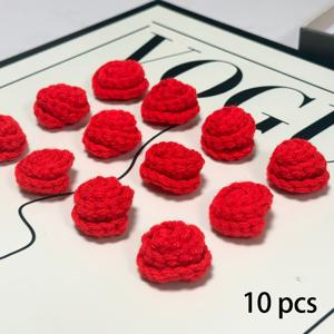 TEMU 빨간색 크로셰 장미 10개, DIY 뜨개질 꽃 키트, 부케 담요 의류 장식용, 발렌타인데이 어머니의 날 결혼식 집 장식
