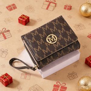 TEMU 여성용 지갑 - 숏 클러치 지갑 - M 레터 프린트 패턴 텍스처 - 코인 포켓이 있는 트라이폴드 지갑, 우아한 데일리 및 포멀 용도 - 유럽 및 미국 스타일 미니 코인 퍼스, 발렌타인데이, 새해 선물, A888 시리즈 신상품