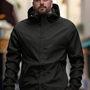 TEMU 신상 플러스 사이즈 남성용 봄가을 재킷, 트렌디한 캐주얼 작업복 스타일, 지퍼 포켓과 후드 디자인, 야외 캠핑 및 기타 활동에 이상적, 플러스 사이즈