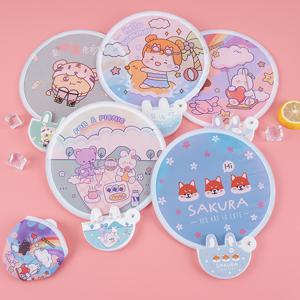 TEMU 4개 귀여운 접이식 선풍기 - 만화 디자인, 2-in-1 냉각 및 햇빛 차단, 휴대용 손잡이 (보관 가방 포함), 여름 액세서리, / 선물 (만화 패턴 스타일)