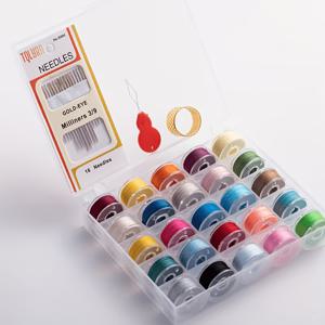 TEMU 25가지 다양한 색상의 실, 재봉틀 실, 가정용 바늘, 손바늘, 손톱 보호대 및 바늘실이 들어있는 상자. 수공예 및 재봉틀 세탁 의류에 적합합니다.