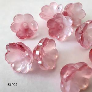 TEMU 11mm x 11mm x 7mm, 51개, 릴리 꽃 마카롱 반투명 유리 꽃잎 비즈, 고대 스타일 헤어핀 루즈 비즈, 한푸 헤어 장식 수제 재료, 밝은 파란색, 밝은 분홍색, 밝은 녹색, 밝은 보라색 및 투명한 흰색 꽃 스트링 비즈