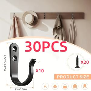 TEMU 고강도 금속 철제 후크 30개 - 간편한 설치를 위한 벽걸이용 후크 10개와 나사 20개 포함 - 가정 및 사무실 장식용 하드웨어용 산업용 디스플레이 후크와 설치용 나사