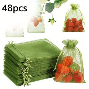 TEMU 과일 보호용 가방, 딸기, 블루베리, 작은 과일용 4x6인치 녹색 메쉬 巾끈망 가방, 해충 차단막