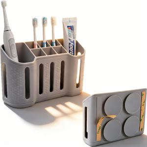 TEMU 욕실용 칫솔걸이, 전동칫솔, 면도기 및 치약 보관함, 소형 6구 + 대형 2구, 욕실 정리 및 수납, 욕실 액세서리 (그레이)
