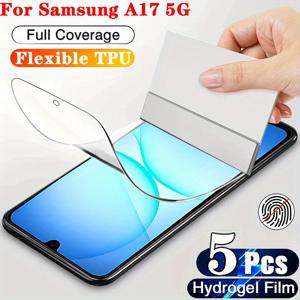 TEMU [5개입] 삼성 갤럭시 A17 5G용 독점 수화겔 필름, 투명 TPU 비유리 소재, 지문 잠금 해제 지원, 스크래치 방지 및 지문 방지, 부드러운 터치 스크린 보호 필름