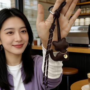 TEMU 한국 스타일 게으른 고양이 가방 펜던트, 대형 만화 고양이 키체인, 매우 귀엽고 다재다능한 백팩 고양이 펜던트, 카라멜 색상의 하트 모양 태슬 키체인, 분위기 있는 가방 액세서리, 지갑 제작, DIY 지갑 제작