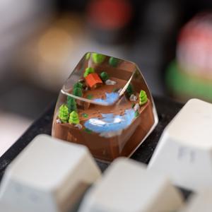 TEMU 수공예 내추럴 미니어처 풍경 호숫가 오두막 키캡 - SA 높이 기계식 키보드 호환, 키보드 애호가, 데스크탑 미학, PC 빌드 및 컴퓨터용 풍경 캡