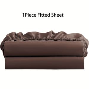 TEMU 1 브라운 호텔 품질 매트리스 커버 - 초극세사, 통기성 우수 - 부드러운 극세사 - 깊은 포켓 - 쿨 매트리스 커버, 풀 사이즈 침대에 적합