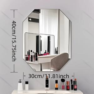 TEMU 1개 고화질 스크래치 방지 쉬운 청소 아크릴 소프트 미러, 자가 접착 벽걸이 홈/욕실/기숙사용 - 팔각형, 드릴 필요 없음, 접이식 플라스틱 메이크업 거울, 세련된 화장대에 적합 | 매끄러운 유리 디자인 | 플라스틱 프레임 미러, 화장 액세서리