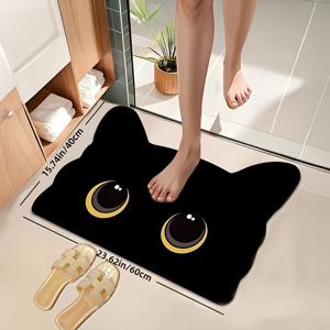 TEMU 1개 검은 고양이 규조토 먼지 퀵 드라이 욕실 매트 - 미끄럼 방지, 두껍고 강력한 흡수력, 빨 수 있는 폴리에스터, 고무 규조토 뒷면 - 샤워, 주방, 거실 & 침실 바닥에 적합, 욕실 매트 | 할로윈 및 크리스마스 선물