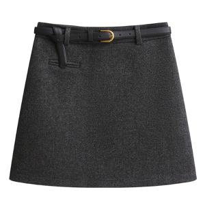 TEMU 여성용 그레이 트위드 레터 스커트, 2026 가을/겨울 신상품, 쁘띠 사이즈 트위드 하이웨이스트 A라인 바디콘 미니 스커트, 에센셜, 벨트 없음