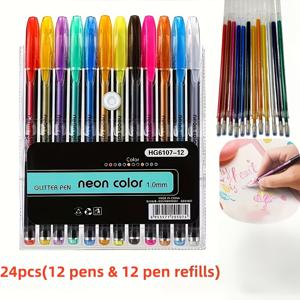 TEMU 24개 세트(펜 12개 + 리필 12개) 메탈릭 글리터 컬러펜, 미세한 팁으로 드로잉과 낙서에 적합, DIY 앨범 제작에 이상적, 생일 선물로 완벽