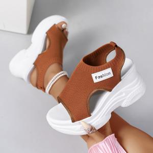 TEMU 여성용 솔리드 컬러 웨이브 두꺼운 밑창 플랫폼 샌들, 두꺼운 밑창 탄력 있는 소프트 바닥 멀티컬러 통기성 니트 아빠 신발, 하이힐 웨지 휴가 플랫폼 샌들, 여름 필수 아이템, 여성 신발