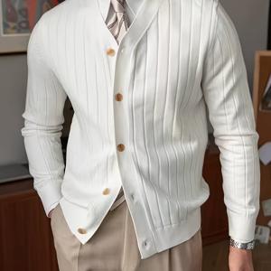 TEMU 남성용 신상 캐주얼 롱슬리브 비즈니스 V넥 버튼 우아한 신사 패션 솔리드 컬러 니트 가디건 재킷 탑
