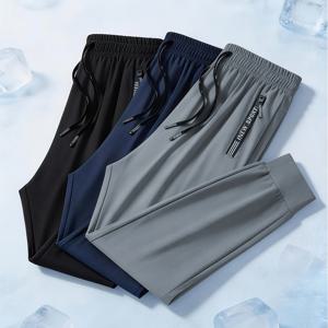 TEMU 남성용 아이스 실키 섬유 원단 통기성 운동 바지 3pcs - 습기 제거, 빠른 건조, 가벼운 레귤러 핏, 탄성 커프, 지퍼 포켓, 드로스트링 허리. 야외 훈련, 헬스장, 하이킹, 여름 캐주얼 웨어에 이상적. 빠른 건조 소재 운동용 레깅스, 편안하고 다용도