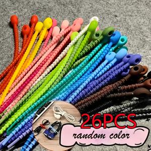 TEMU 7/13/21/26개 재사용 가능한 실리콘 케이블 정리기 - 헤드폰, 충전기, 케이블용 전선 정리 밴드 - 내구성 강하고 유연한 다목적 클립, 가정, 사무실, 여행용, 랜덤 색상