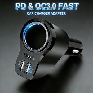 TEMU TIENSUN 175W 차량용 충전기, 4in 1 멀티 포트 USB C 고속 차량용 충전기, PD & QC3.0 고속 충전 차량용 충전기 어댑터, LED 조명 포함, 12/24V 자동차용 휴대폰 충전기, 자동차 트럭 SUV용, 아이폰 삼성 갤럭시 아이패드 휴대폰 GPS 대시캠 모든 USB 기기 호환