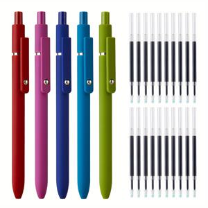 TEMU 젤펜 25개 세트 - 수납식 펜 5개 및 리필 20개 포함, 0.5mm 극세필, 속건성 검정 잉크, 다이어리, 공책, 학교, 사무실용, 부드러운 필기감, 창의적인 선물용