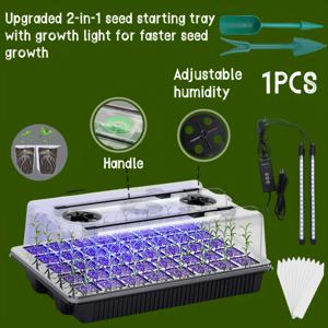 TEMU 40구획 씨앗 발아 트레이 (긴 스트립 성장등 2개 포함). 타이밍 컨트롤러, 밝기 조절 가능, 습도 조절 가능 식물 발아 트레이 (덤과 베이스 온실 성장 트레이 포함), 식물, 채소, 과일 씨앗 재배용 식물 발아 트레이
