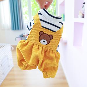 TEMU 가을 겨울 두꺼운 따뜻한 바디수트 애완견 옷 강아지 멜빵바지