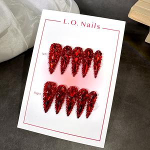 TEMU 10개입 LONnailssy 핸드메이드 프레스 네일 - 긴 물방울 아몬드형 풀커버 인조네일, 반짝이 AB 글리터, 웨딩, 생일, 파티용 네일