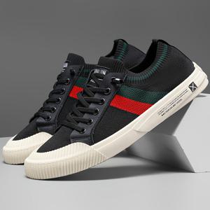 TEMU 남성용 캐주얼 니트 캔버스 스니커즈 - 로우탑, 라운드 토, 신축성 있는 레이스업, 통기성이 좋은 소재 상단, 흰색과 초록색, 빨간색 액센트가 있는 완벽한 봄/여름 야외 활동용, 캐주얼 신발 | 캐주얼 스타일 스니커즈 | 니트 상단 스니커즈